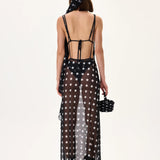 Black Polka Dot Cowl Neckline See Through Chiffon Pareo Dress