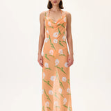 Flower Patterned See Through Chiffon Dress