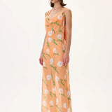 Flower Patterned See Through Chiffon Dress