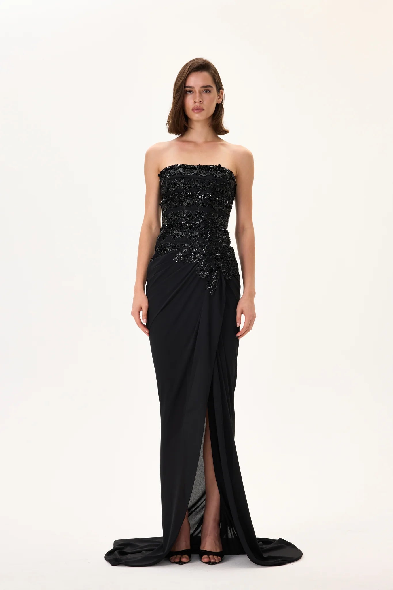 SS26-D-1049-34 raisa_vanessa black-gown-with-beaded-leaf-motive-striped-corset-top-and-fully-embroidered-flower-detail