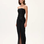 SS26-D-1049-36 raisa_vanessa black-gown-with-beaded-leaf-motive-striped-corset-top-and-fully-embroidered-flower-detail