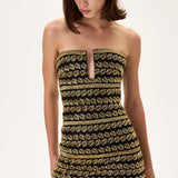 Black Mini Dress With Gold Beaded Leaf Motive Strips