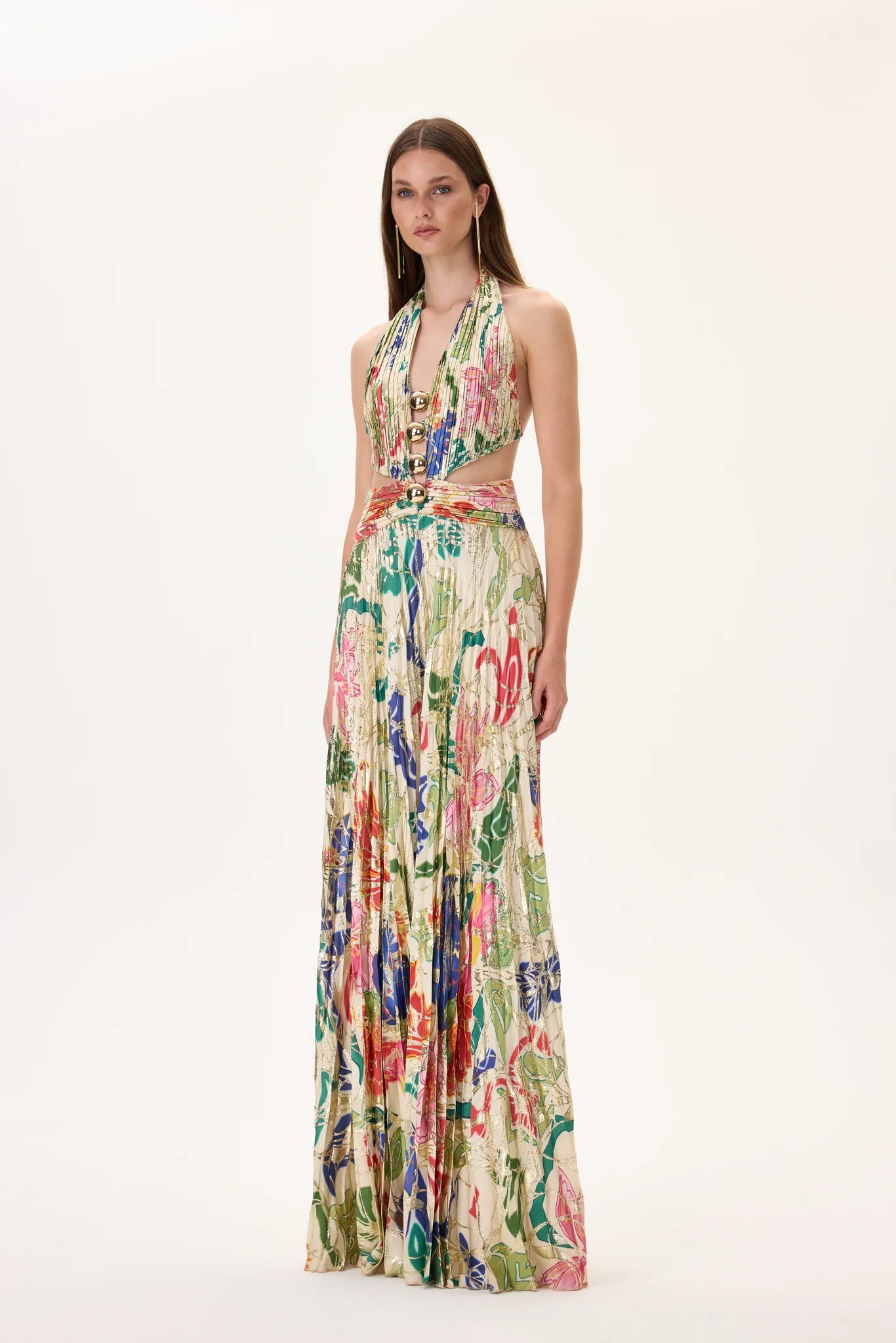 SS26-JS-1003-36 raisa_vanessa ecru-pleated-viscose-multi-color-flower-printed-jumpsuit-with-gold-foil-accents