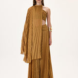 Pleated Chiffon Pants With Corseted Waist