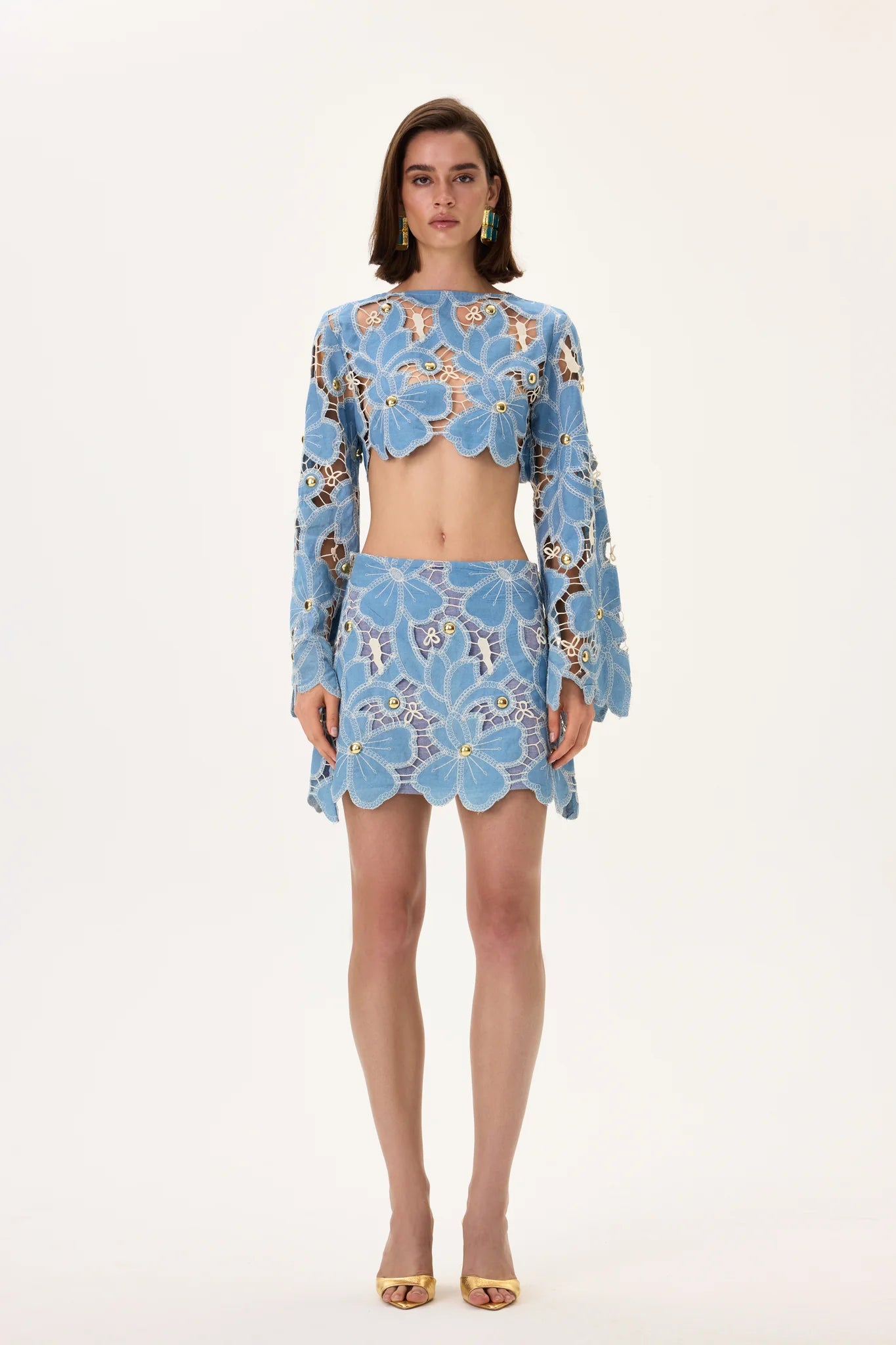 SS26-S-1002-34 raisa_vanessa denim-lace-mini-skirt-with-gold-metal-centered-flower-embroidery
