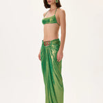 SS26-S-1007-36 raisa_vanessa green-metallic-jersey-balloon-skirt-with-gold-accessory-and-ruched-waistline