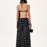 SS26-S-1030-38 raisa_vanessa black-polka-dot-chiffon-skirt-with-gold-metal-belt