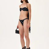 Black Polka Dot Ruched Bikini Set