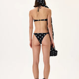 Black Polka Dot Ruched Bikini Set
