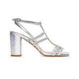 Heeled Sandals With Metallic Silver Armor Detail