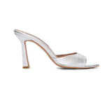 Metallic Silver Leather Heeled Sandals