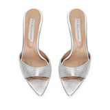 Metallic Silver Leather Heeled Sandals