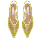 Kitten Heels With Yellow Crystal Fishnet Details