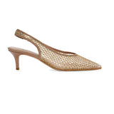 Kitten Heels With Bronze Crystal Fishnet Details