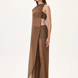 Brown Knitted Pareo Pants With Tie Detailing
