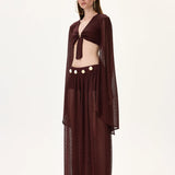 Knitted Burgundy Wide Leg Pants With Gold Accessories
