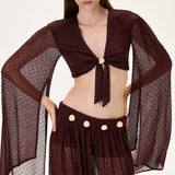 SS26-T-1017-40 raisa_vanessa knitted-burgundy-flare-sleeved-crop-top-with-gold-buckle-and-tie-detail