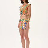 SS26-T-1018-36 raisa_vanessa orange-pleated-viscose-multi-color-flower-printed-top-with-gold-foil-accents