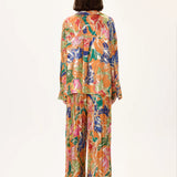 Orange Viscose Multi Color Flower Printed Shirt With Gold Foil Accents