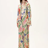 Ecru Viscone Multi-Color Flower Printed Shirt with Gold Foil Accents