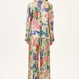 Ecru Viscone Multi-Color Flower Printed Shirt with Gold Foil Accents