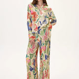 Ecru Viscone Multi-Color Flower Printed Shirt with Gold Foil Accents