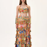 SS26-T-1023-34 raisa_vanessa orange-pleated-viscose-multi-color-flower-printed-crop-top-with-gold-foil-accents