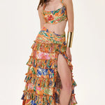 SS26-T-1023-36 raisa_vanessa orange-pleated-viscose-multi-color-flower-printed-crop-top-with-gold-foil-accents