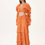 SS26-T-1029-36 raisa_vanessa orange-chiffon-crop-top-with-ruffled-sleeves-and-stoned-neckline