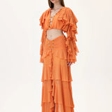 SS26-T-1029-36 raisa_vanessa orange-chiffon-crop-top-with-ruffled-sleeves-and-stoned-neckline