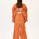 SS26-T-1029-38 raisa_vanessa orange-chiffon-crop-top-with-ruffled-sleeves-and-stoned-neckline