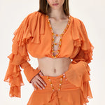 SS26-T-1029-40 raisa_vanessa orange-chiffon-crop-top-with-ruffled-sleeves-and-stoned-neckline