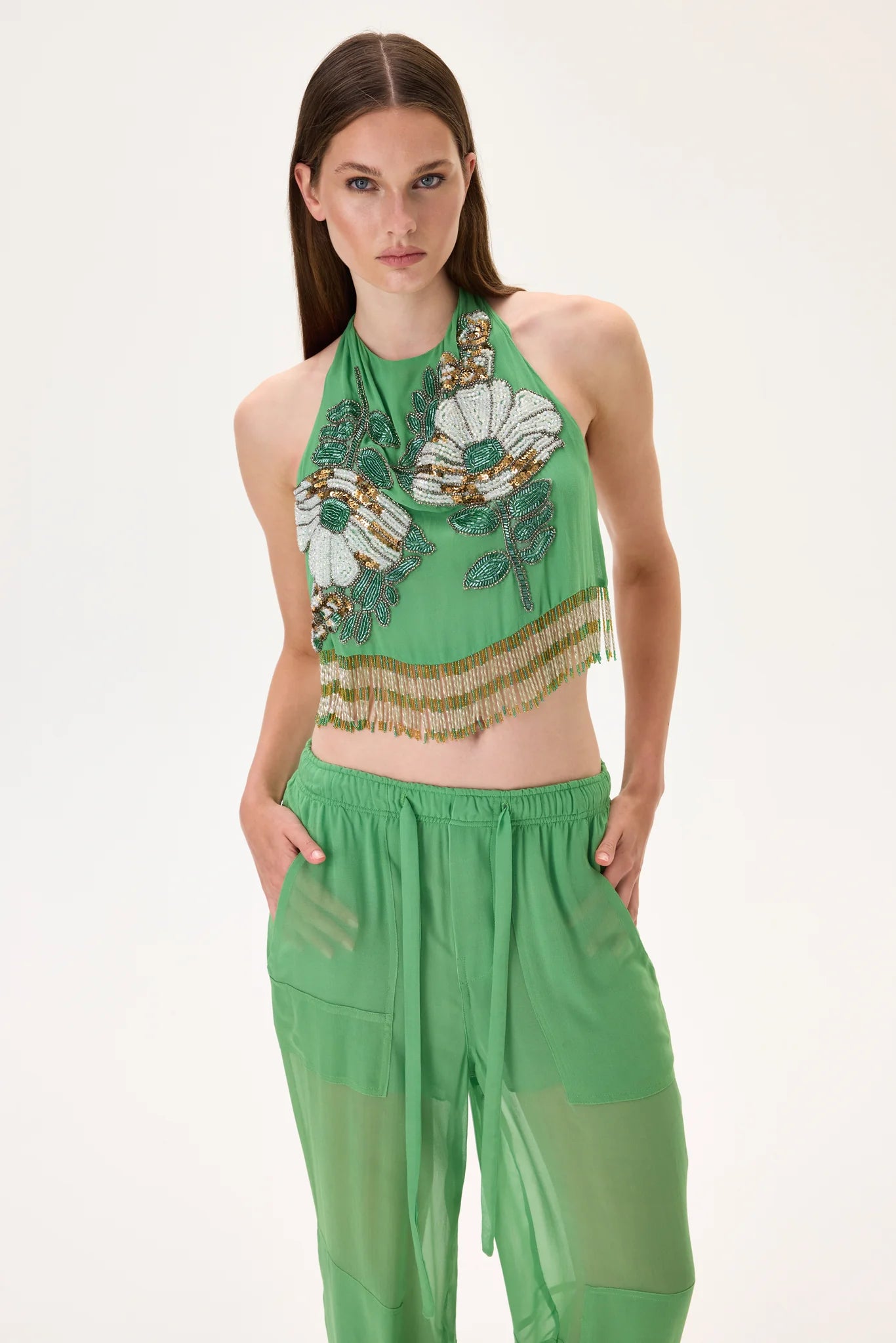 SS26-P-1013-38 raisa_vanessa green-chiffon-jogger-style-pants-with-elasticated-waistband-and-pockets