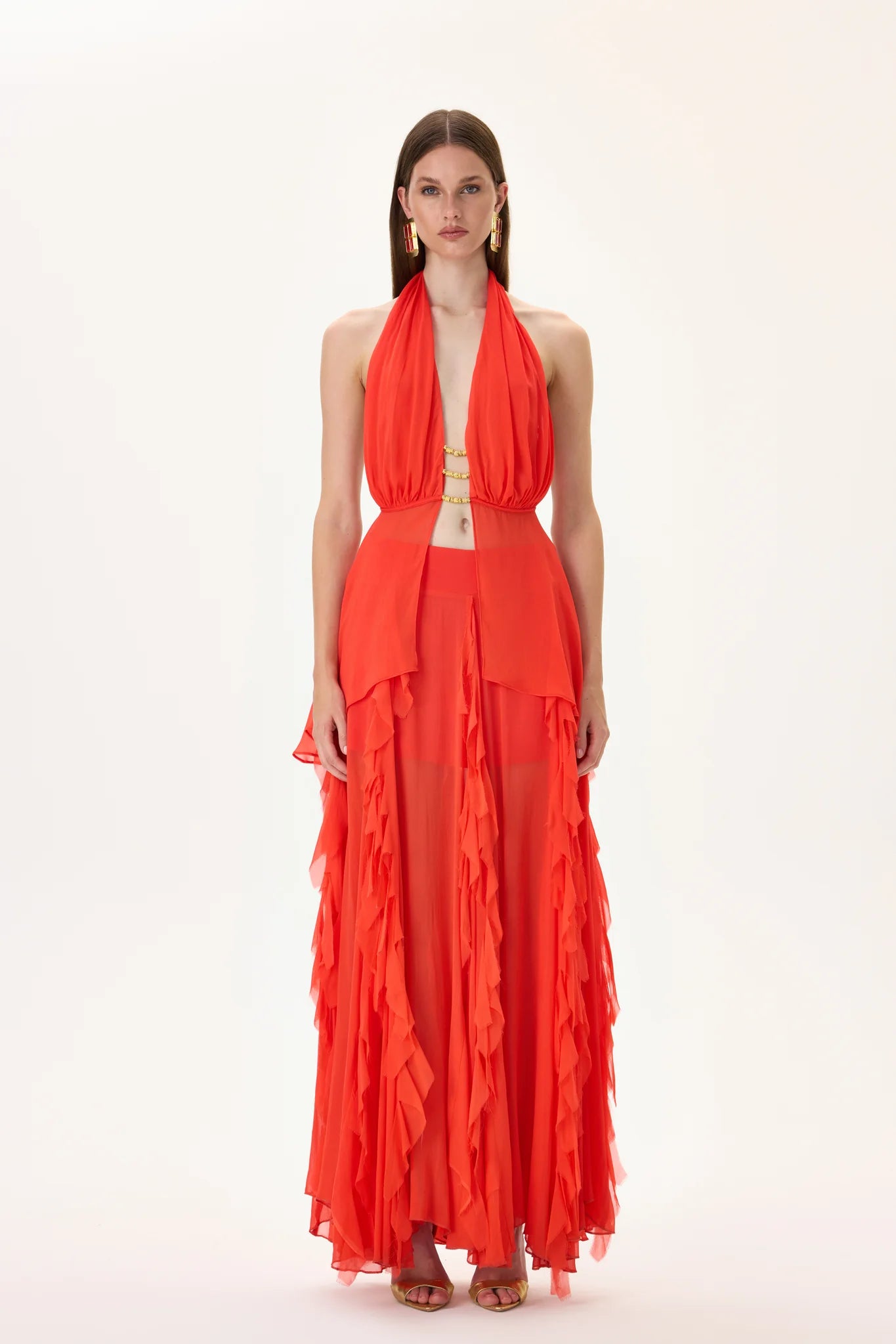 laser cut overlay dress Delgado Laser-Cut Capelet Gown