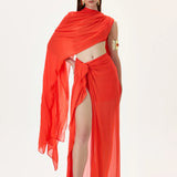 SS26-T-1033-34 raisa_vanessa vivid-pomegranate-chiffon-one-shouldered-cape-top