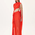 SS26-T-1033-36 raisa_vanessa vivid-pomegranate-chiffon-one-shouldered-cape-top