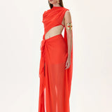 SS26-T-1033-36 raisa_vanessa vivid-pomegranate-chiffon-one-shouldered-cape-top