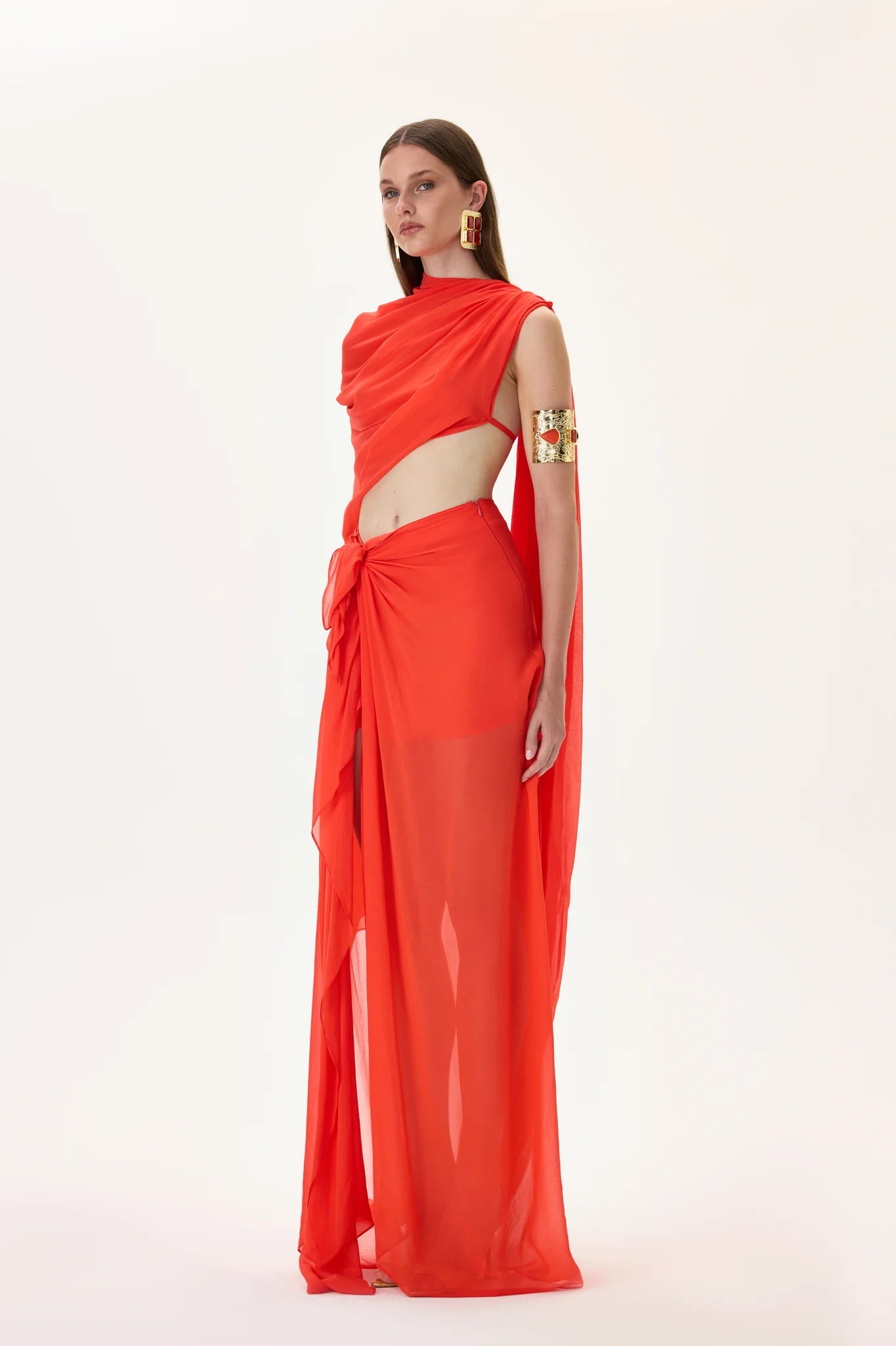 SS26-T-1033-36 raisa_vanessa vivid-pomegranate-chiffon-one-shouldered-cape-top