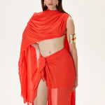 SS26-T-1033-42 raisa_vanessa vivid-pomegranate-chiffon-one-shouldered-cape-top