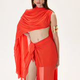 SS26-T-1033-42 raisa_vanessa vivid-pomegranate-chiffon-one-shouldered-cape-top