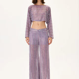 Violet Crystal Printed Chiffon Wide Leg Pants