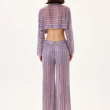 Violet Crystal Printed Chiffon Wide Leg Pants