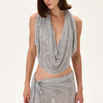 SS26-T-1036-40 raisa_vanessa metallic-silver-armor-cowl-neckline-top