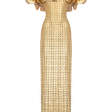 Gold Low Shouldered Maxi Dress With Flower Details
