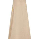 Beige Linen Maxi Skirt With Gold Pattern Detail
