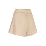 Beige Linen Shorts With Pleat And Gold Chain Details Without Chain