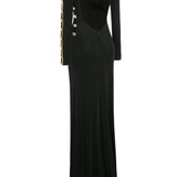 Black Maxi Dress With Cut Out And Gold Accessory Details