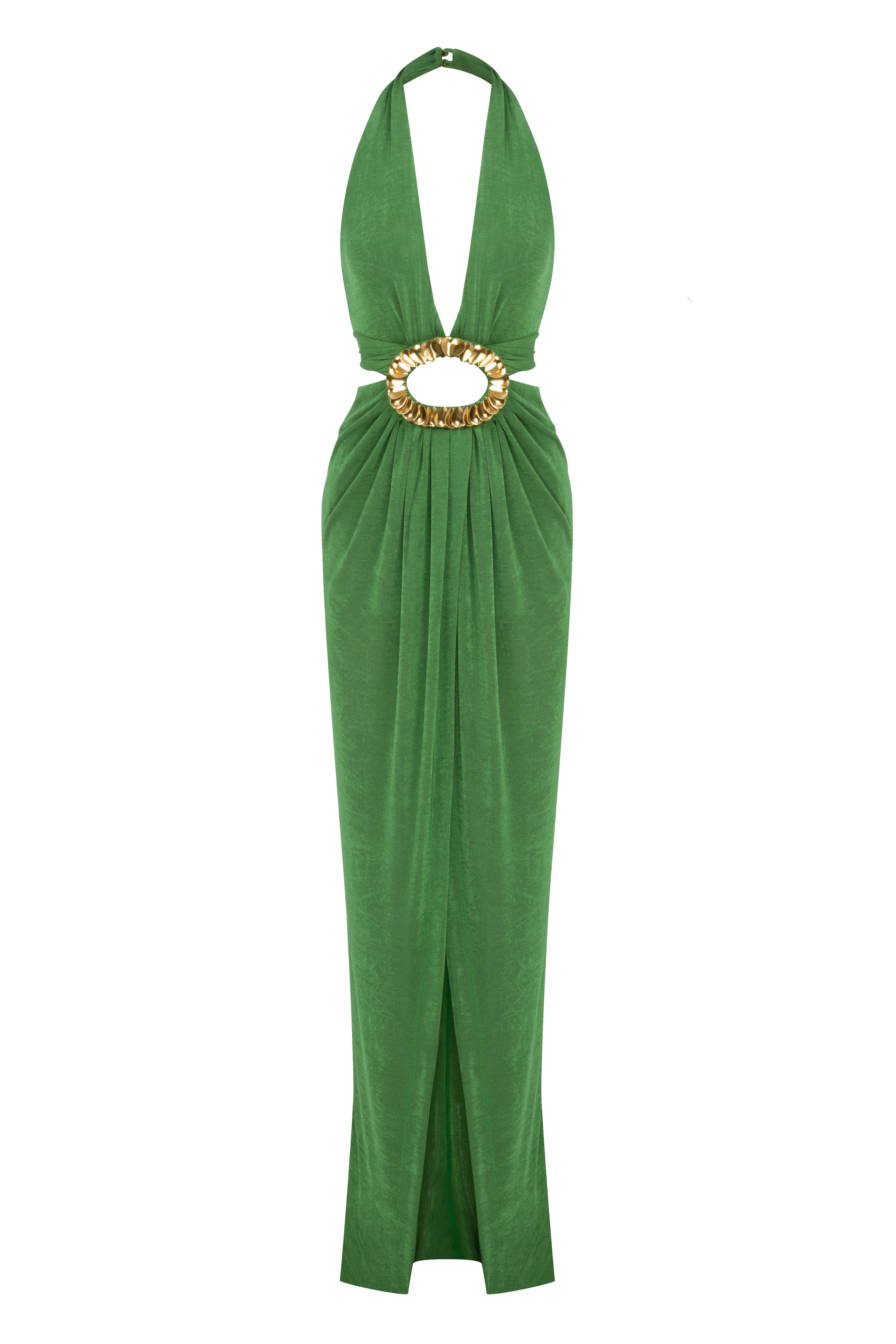 Green Halter Neck Maxi Dress With Cut Out And Gold Sequin Details RAISA VANESSA INT Green Halter Neck Maxi Dress With Cut Out And Gold Sequin Details RAISA VANESSA INT