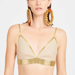 Beige Linen Maxi Skirt With Gold Pattern Detail
