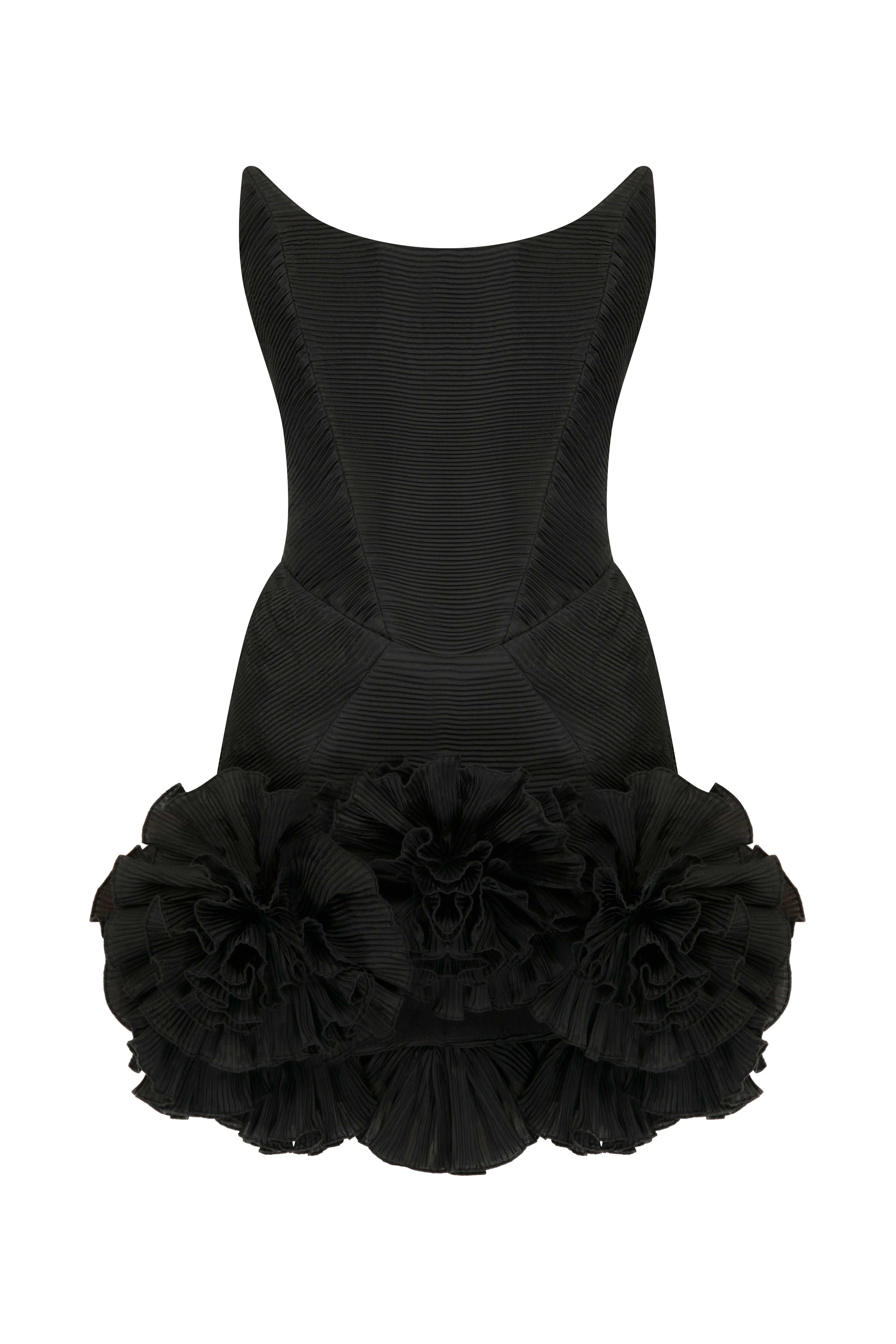 Black Mini Dress With Corset And Flower Details – RAISA VANESSA INT